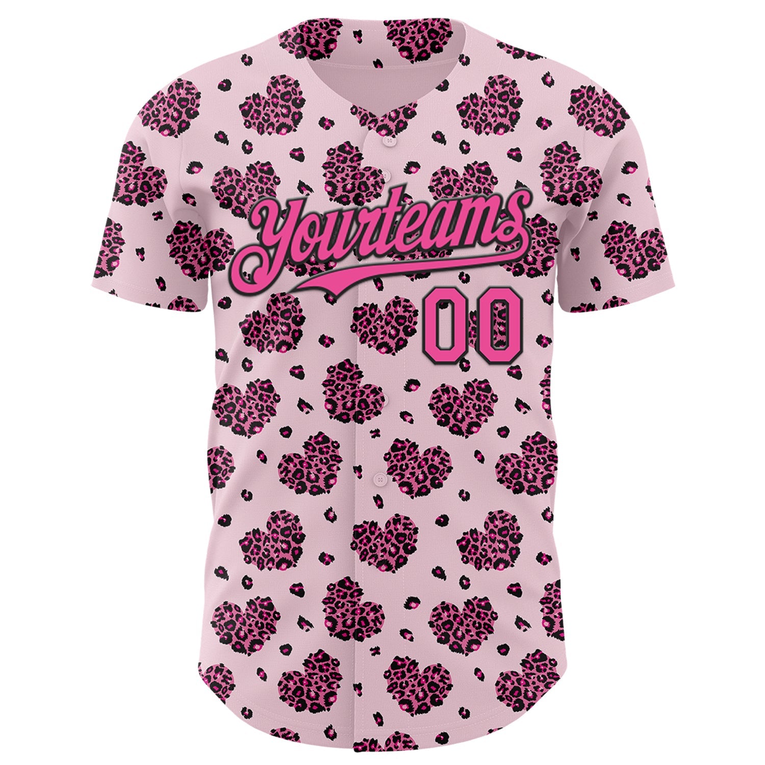 Custom Pink Black Valentine's Day Love Heart Authentic Baseball Jersey view 2
