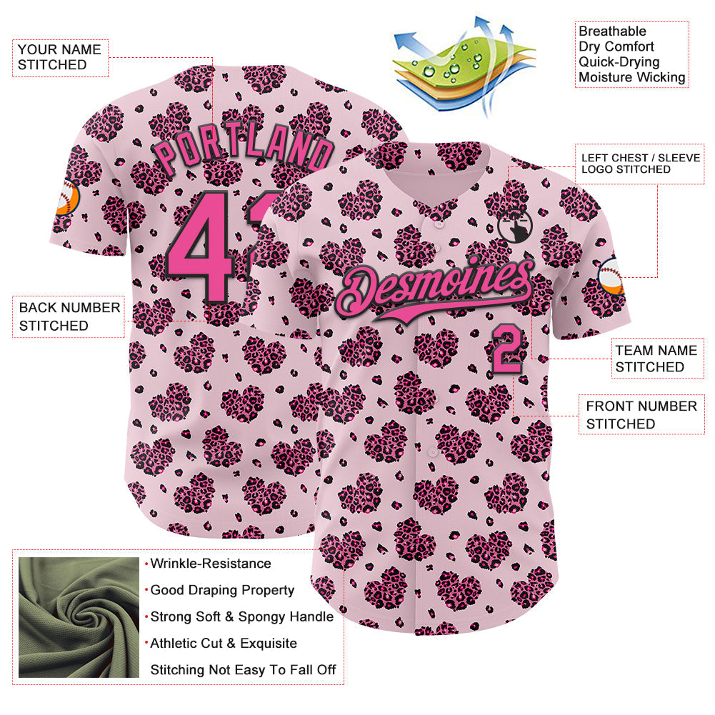 Custom Pink Black Valentine's Day Love Heart Authentic Baseball Jersey view 3