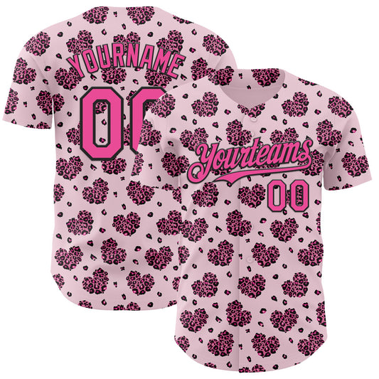 Custom Pink Black Valentine's Day Love Heart Authentic Baseball Jersey - Main View