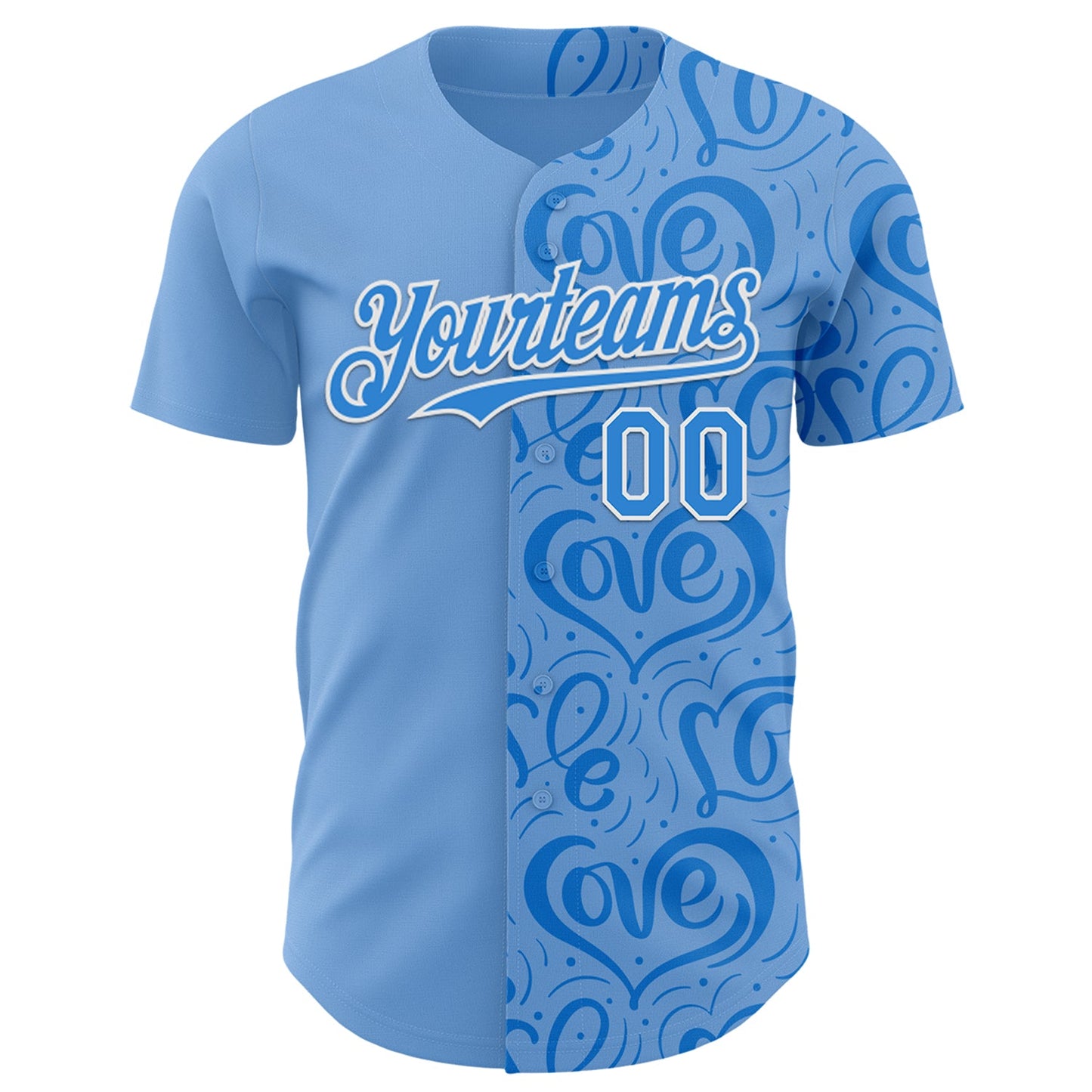 Custom Blue Electric Blue-White Valentine's Day Love Heart Authentic Baseball Jersey view 2