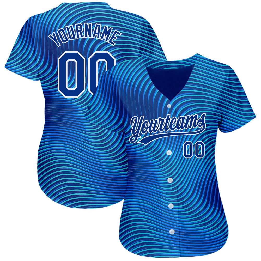 Custom Light Blue Royal-White 3D Pattern Design Authentic Baseball Jersey view 2