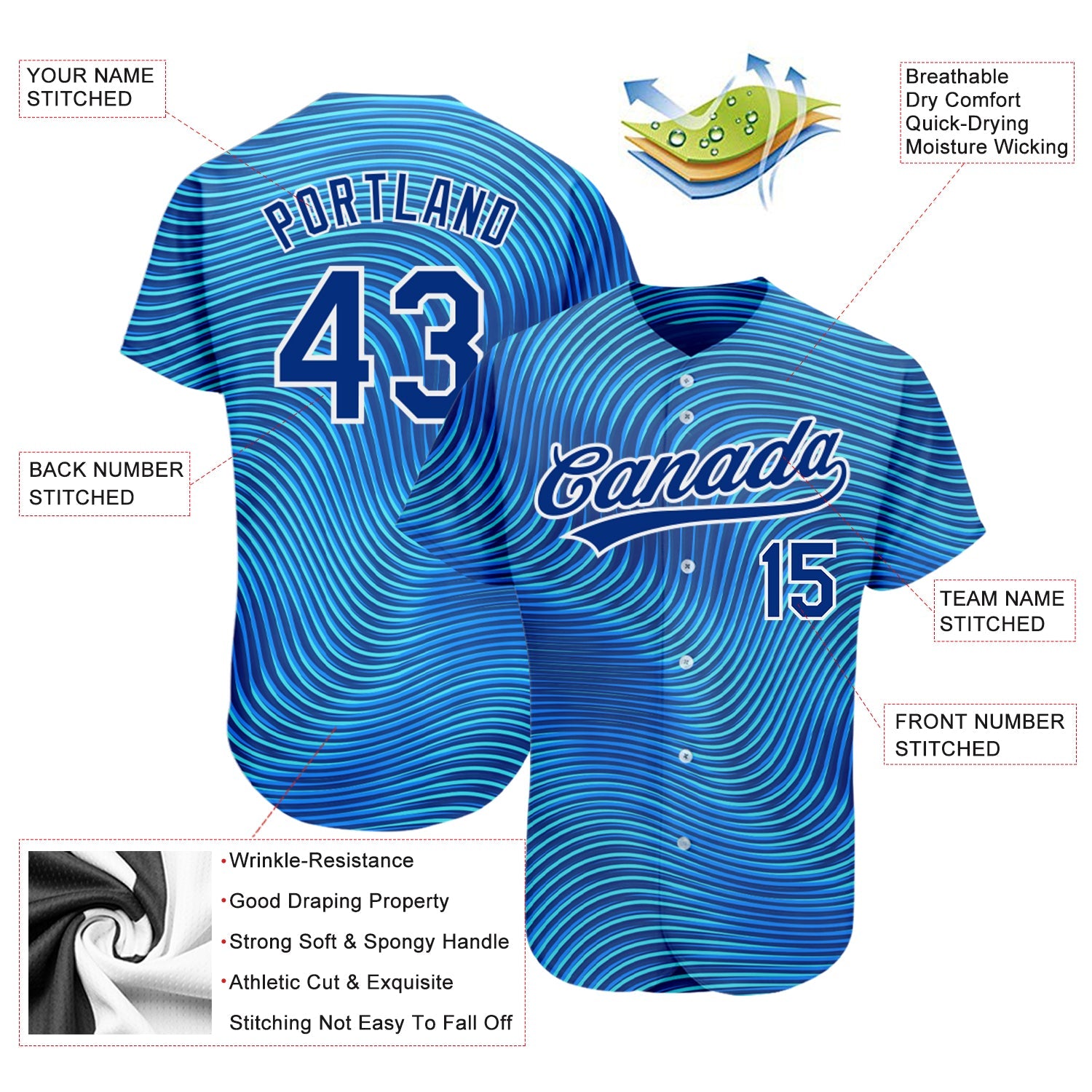 Custom Light Blue Royal-White 3D Pattern Design Authentic Baseball Jersey view 3