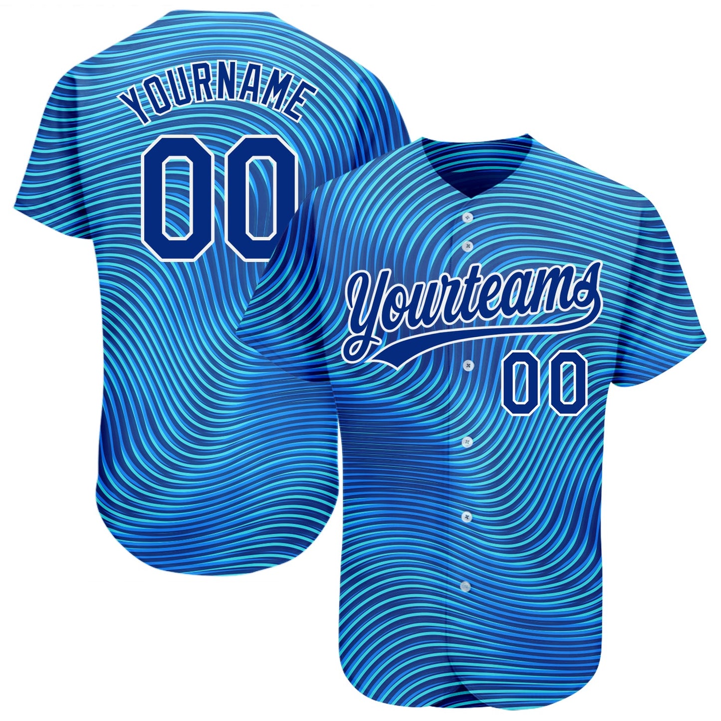 Custom Light Blue Royal-White 3D Pattern Design Authentic Baseball Jersey - Main View