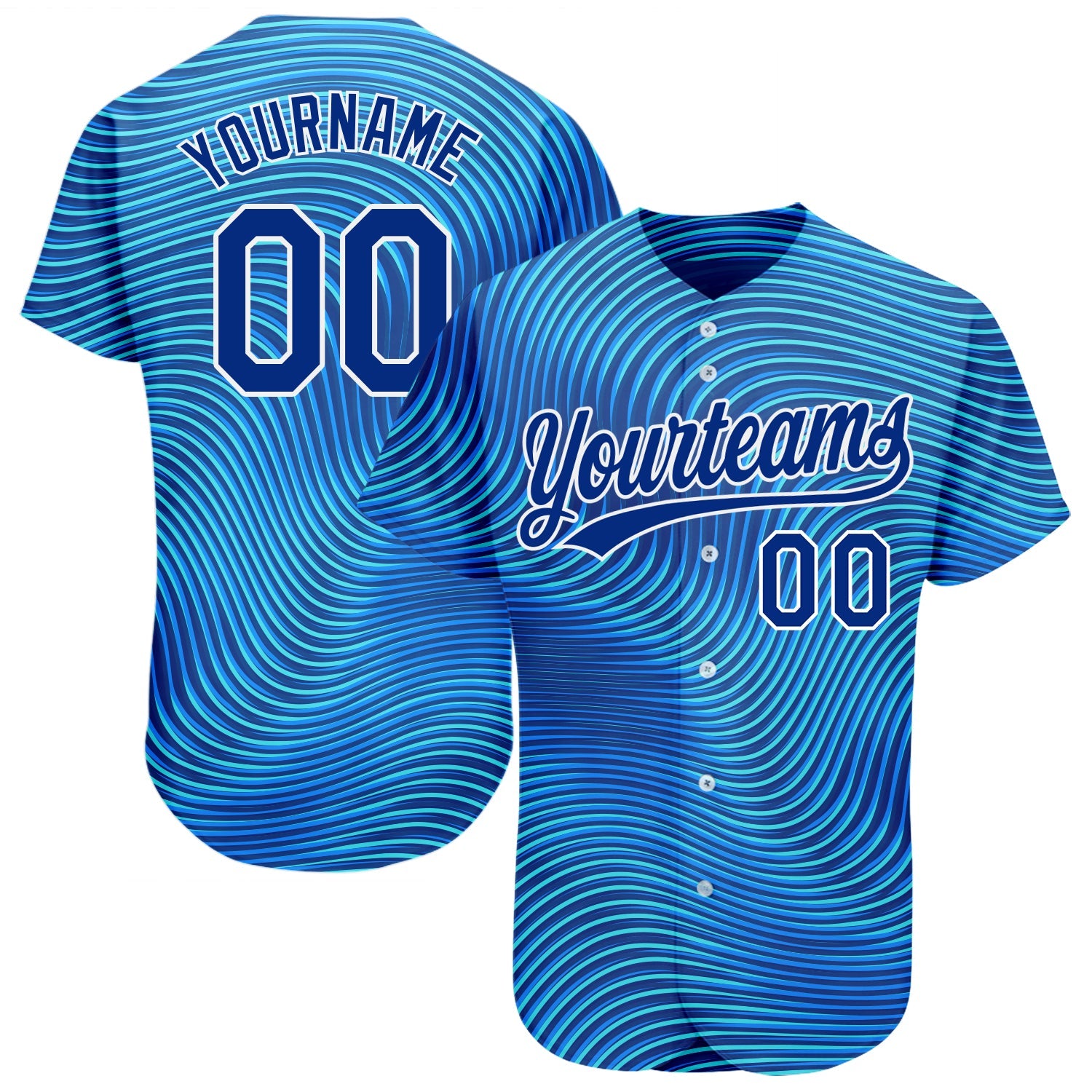 Custom Light Blue Royal-White 3D Pattern Design Authentic Baseball Jersey - Main View