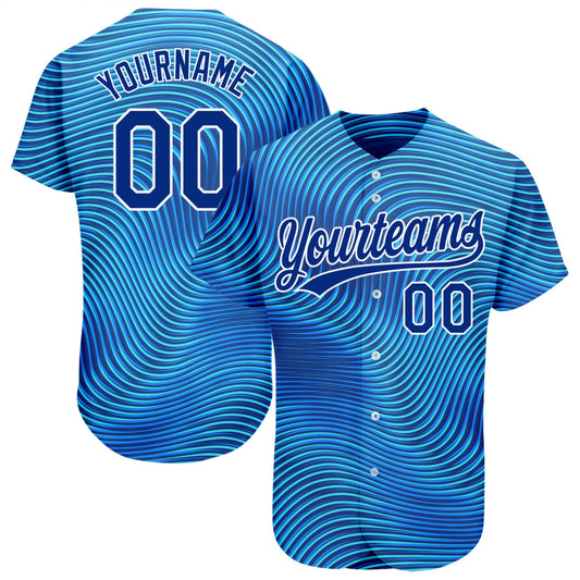 Custom Light Blue Royal-White 3D Pattern Design Authentic Baseball Jersey - Main View