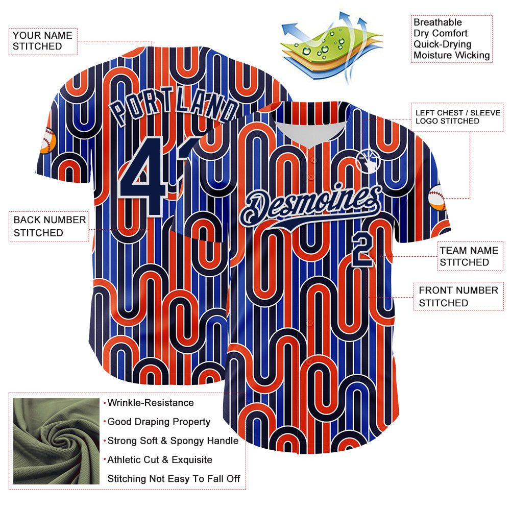 Custom Blue Navy Orange-White Valentine's Day Line Authentic Baseball Jersey view 3