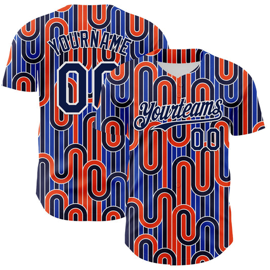 Custom Blue Navy Orange-White Valentine's Day Line Authentic Baseball Jersey - Main View