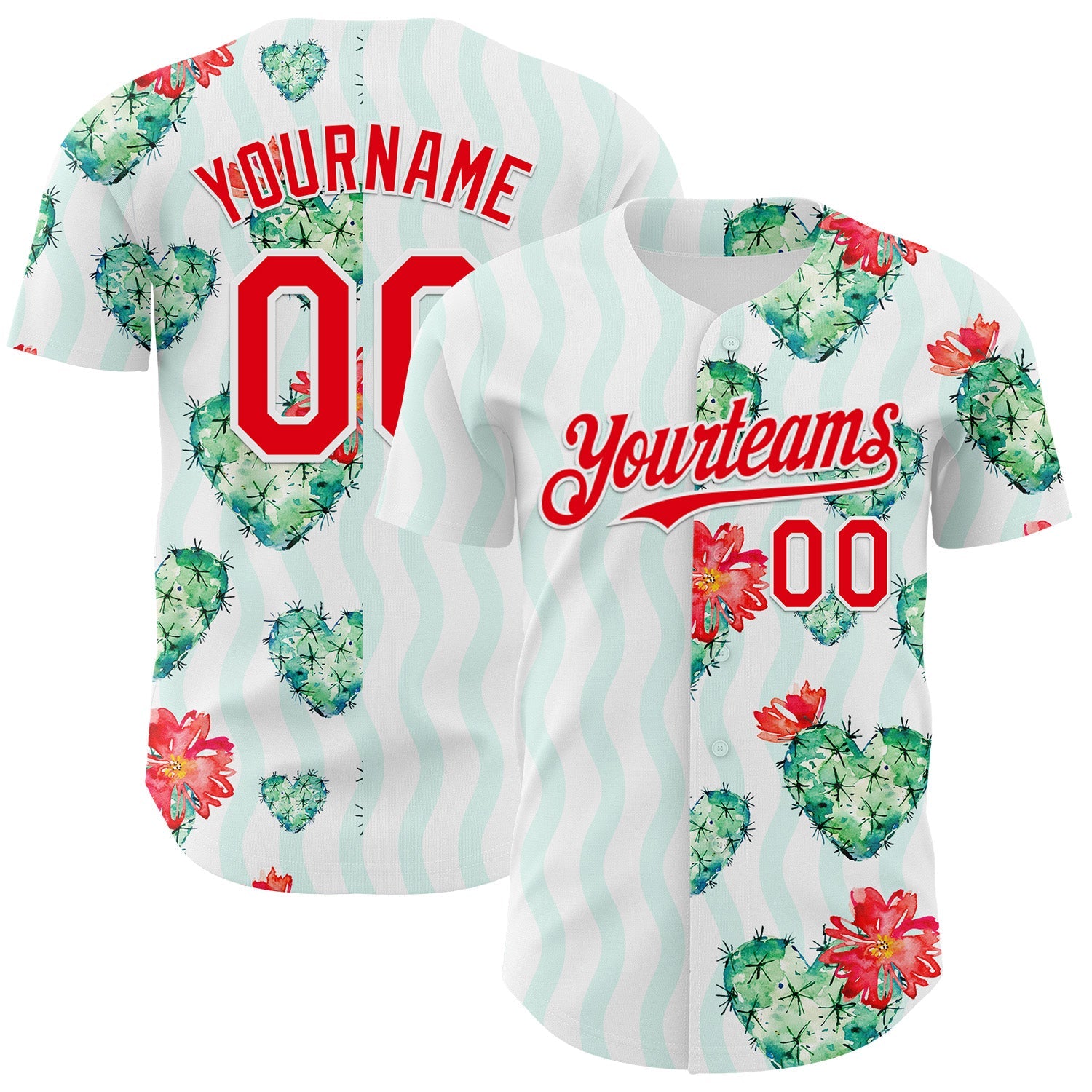 Custom White Fire Red-Green Valentine's Day Love Heart Authentic Baseball Jersey - Main View