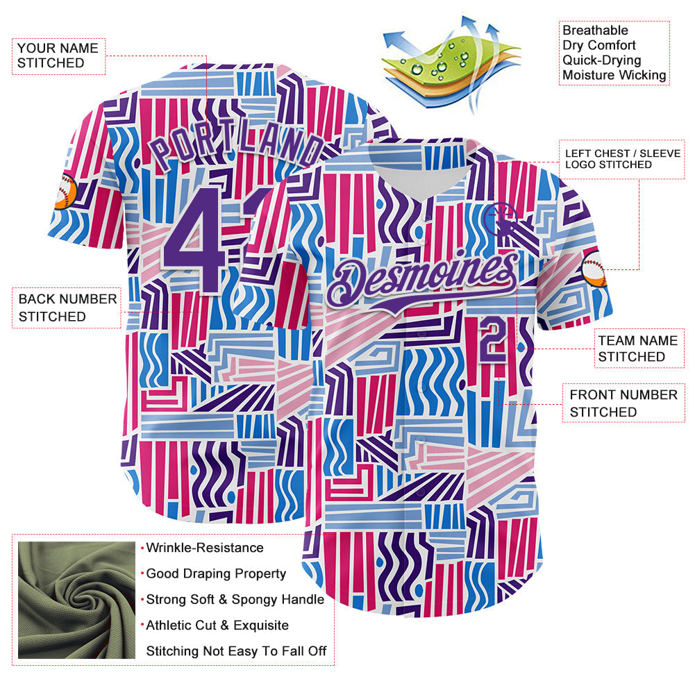 Custom Blue Purple Red-White Valentine's Day Line Authentic Baseball Jersey view 3