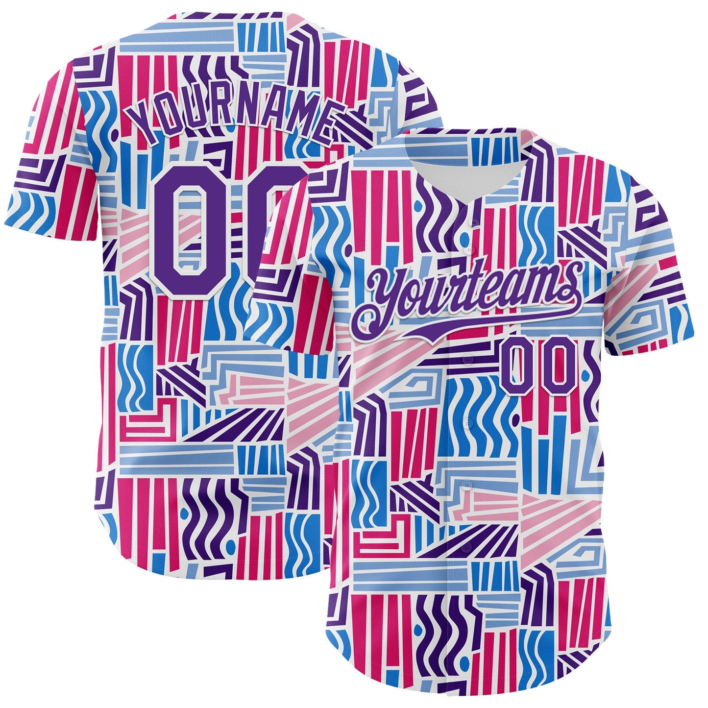 Custom Blue Purple Red-White Valentine's Day Line Authentic Baseball Jersey - Main View
