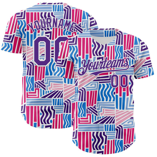 Custom Blue Purple Red-White Valentine's Day Line Authentic Baseball Jersey - Main View