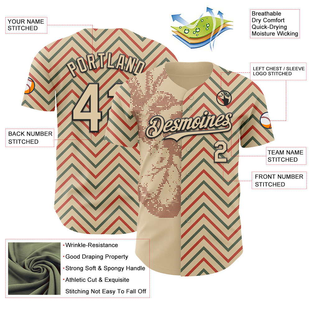 Custom City Cream Black Valentine's Day Heart Authentic Baseball Jersey view 3