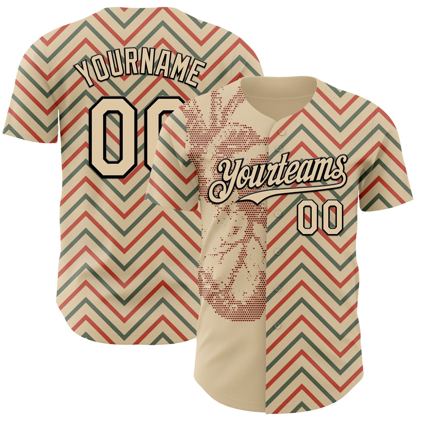 Custom City Cream Black Valentine's Day Heart Authentic Baseball Jersey - Main View
