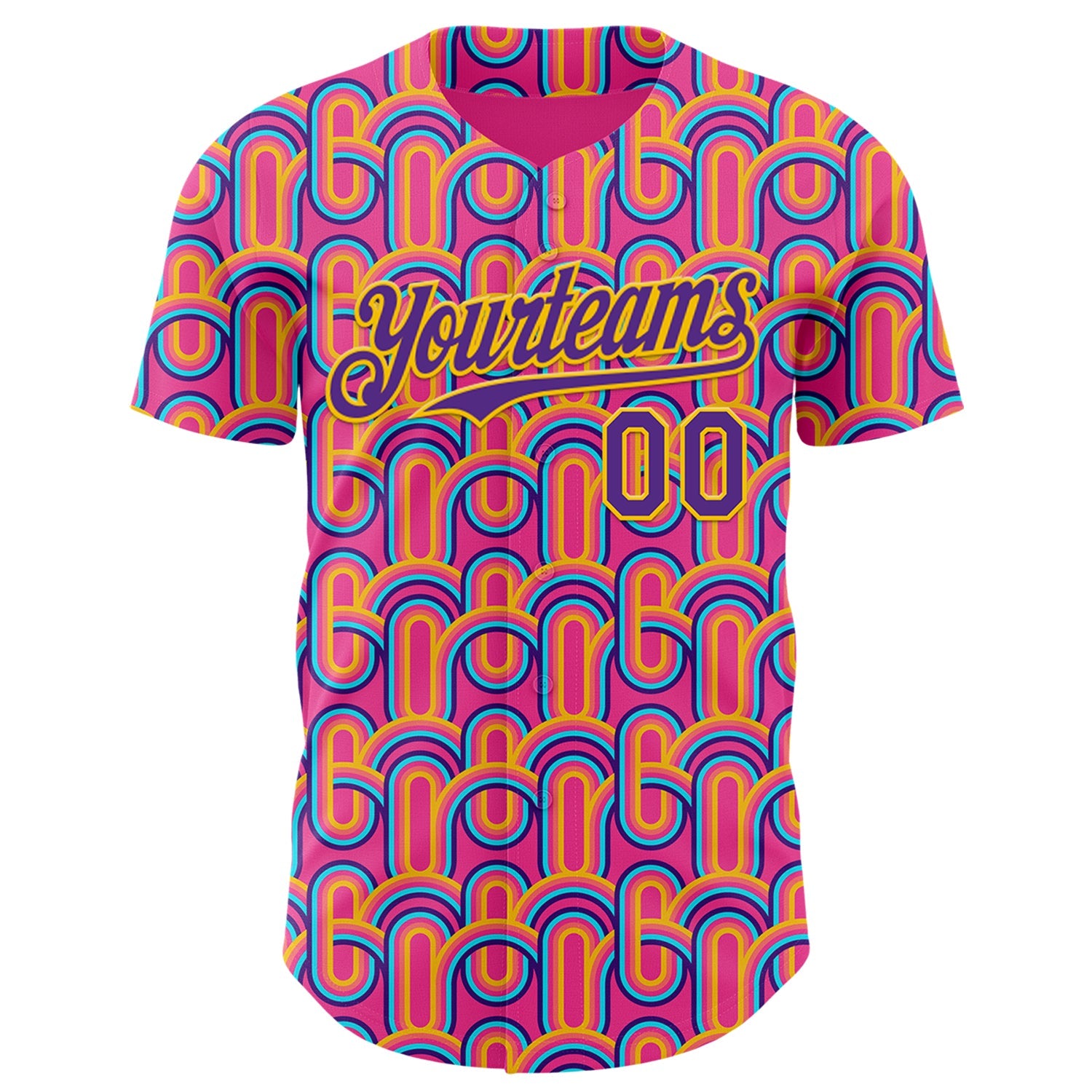 Custom Pink Purple-Yellow Valentine's Day Line Authentic Baseball Jersey view 2