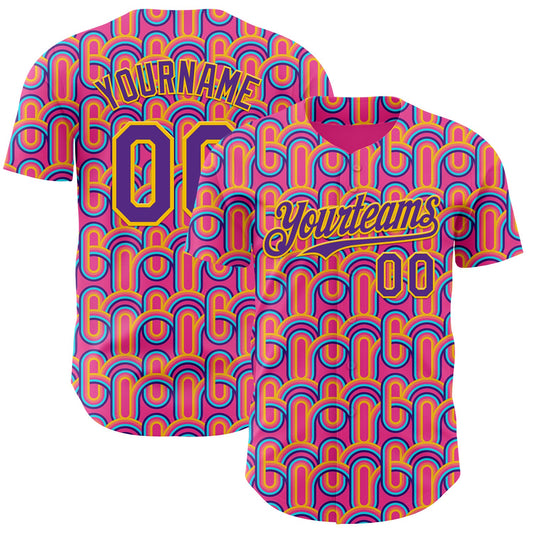 Custom Pink Purple-Yellow Valentine's Day Line Authentic Baseball Jersey - Main View