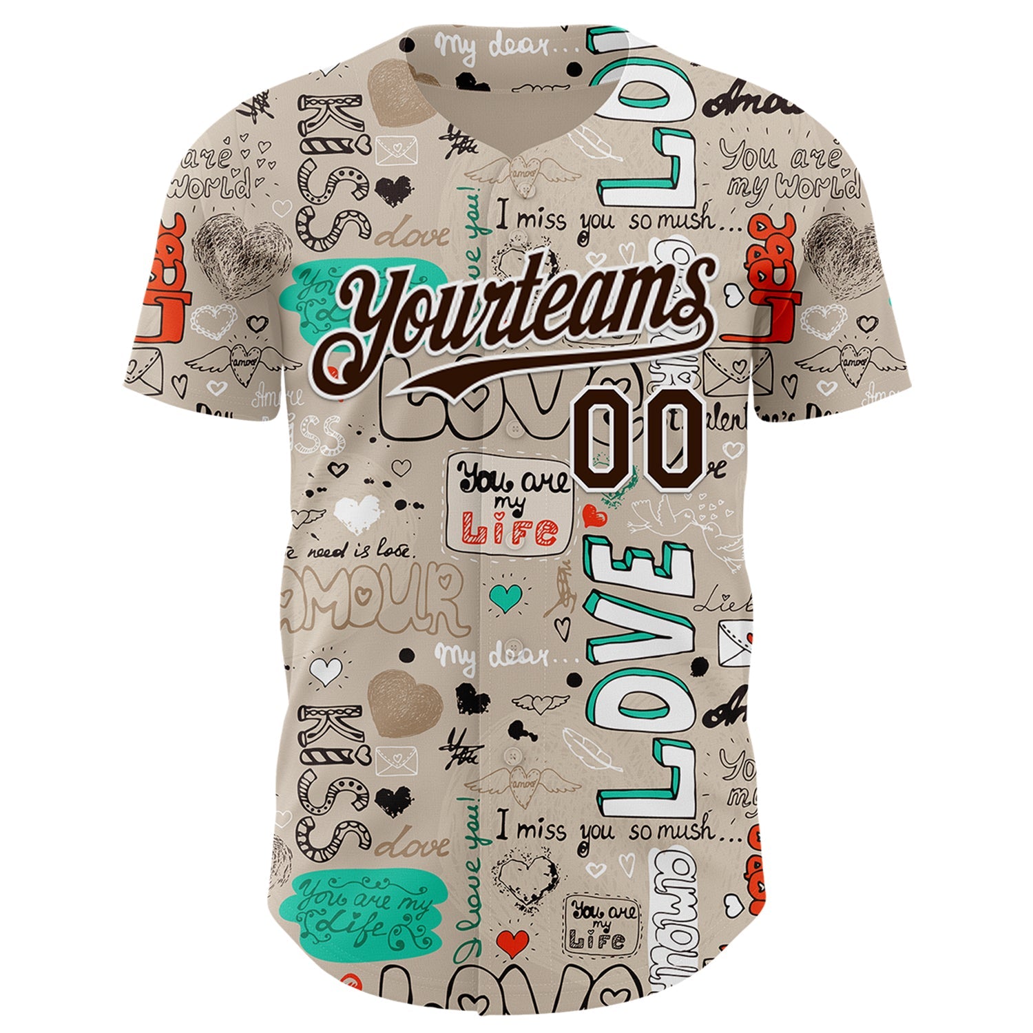 Custom Gray Brown-White Valentine's Day Love Authentic Baseball Jersey view 2