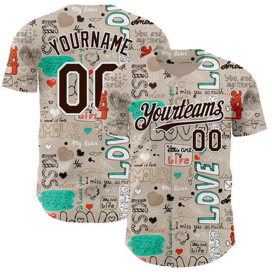Custom Gray Brown-White Valentine's Day Love Authentic Baseball Jersey - Main View