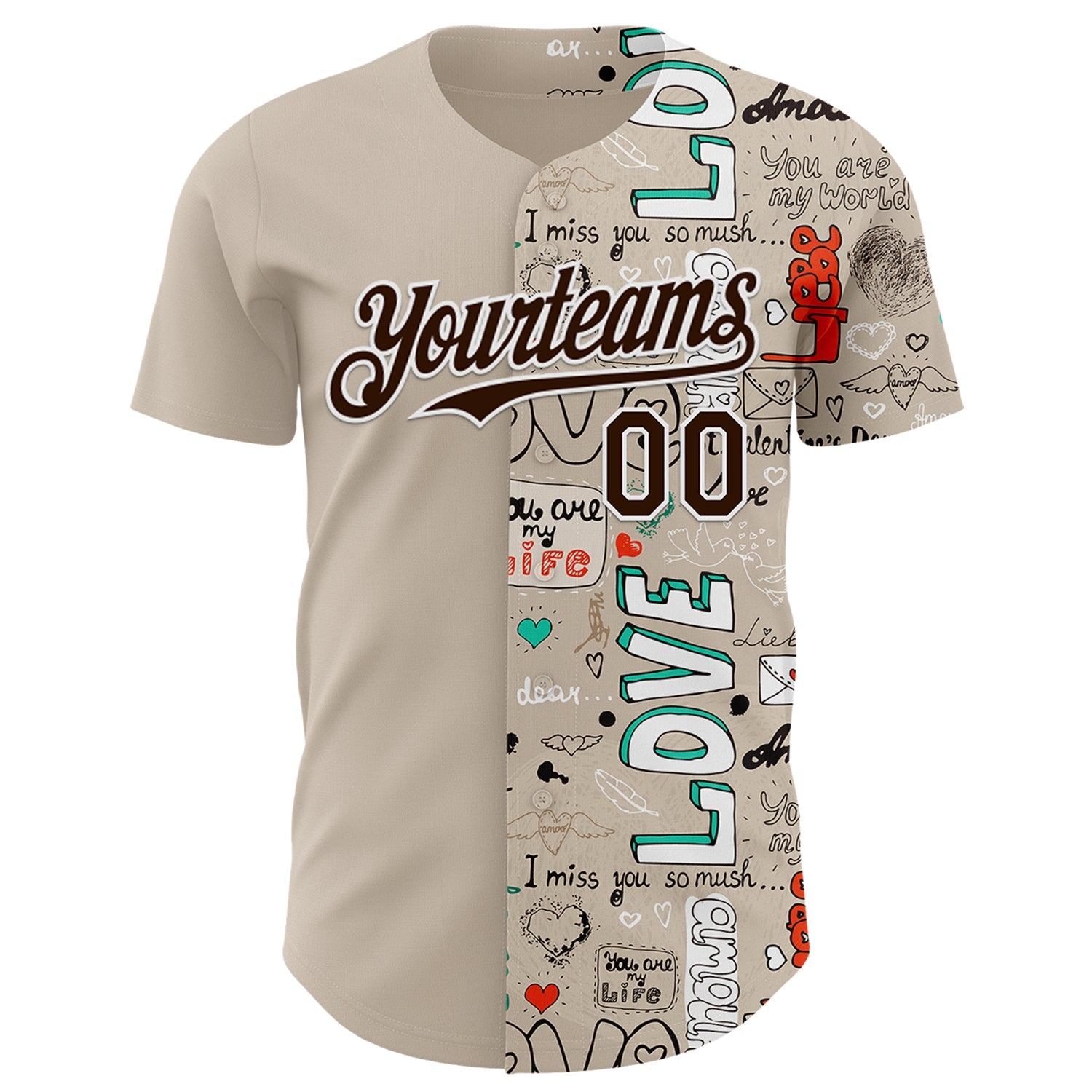 Custom Gray Brown-White Valentine's Day Love Authentic Baseball Jersey view 2