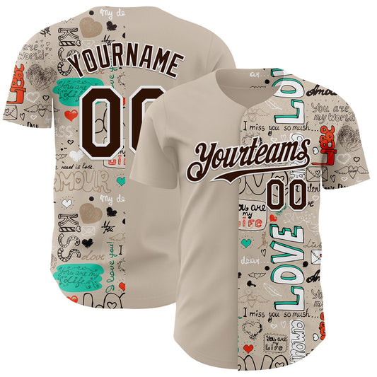 Custom Gray Brown-White Valentine's Day Love Authentic Baseball Jersey - Main View