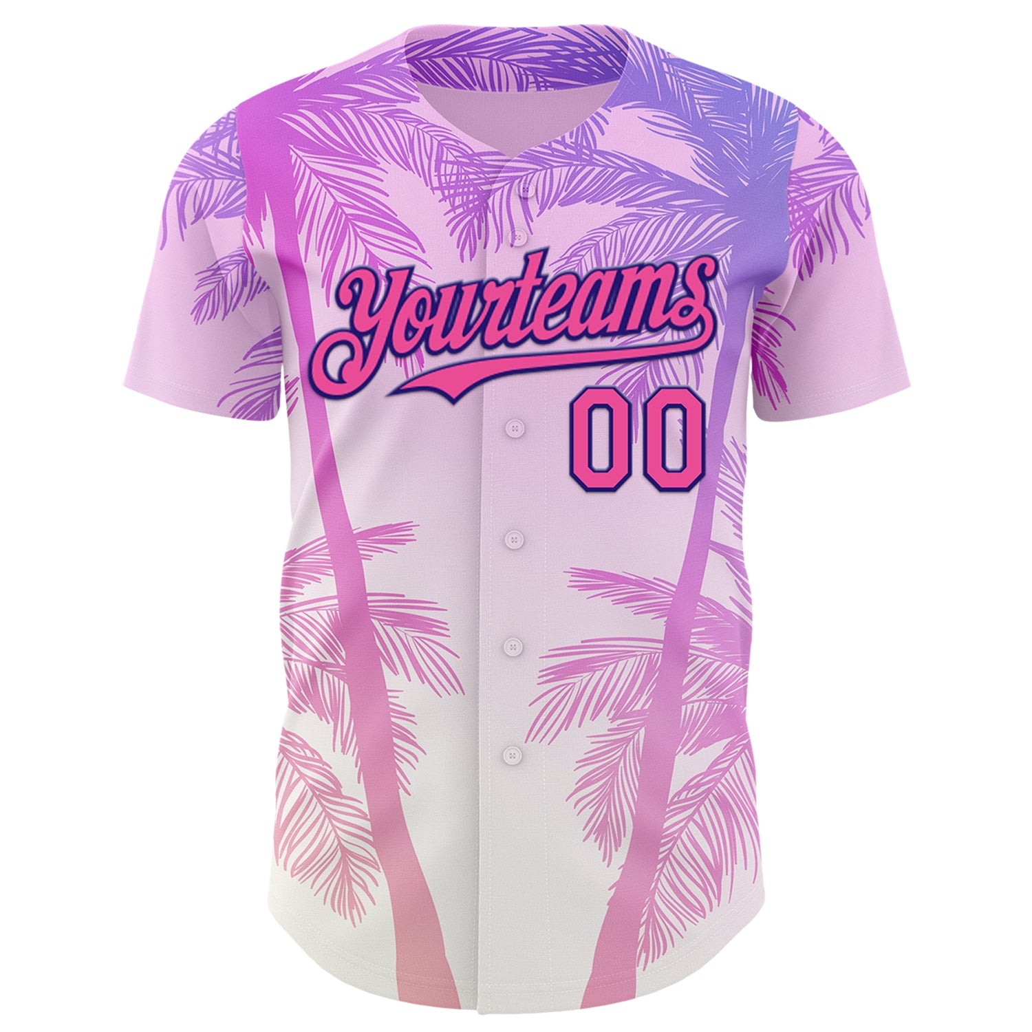 Custom Pink Dark Purple-White Valentine's Day Gradient Coconut Trees Authentic Baseball Jersey view 2
