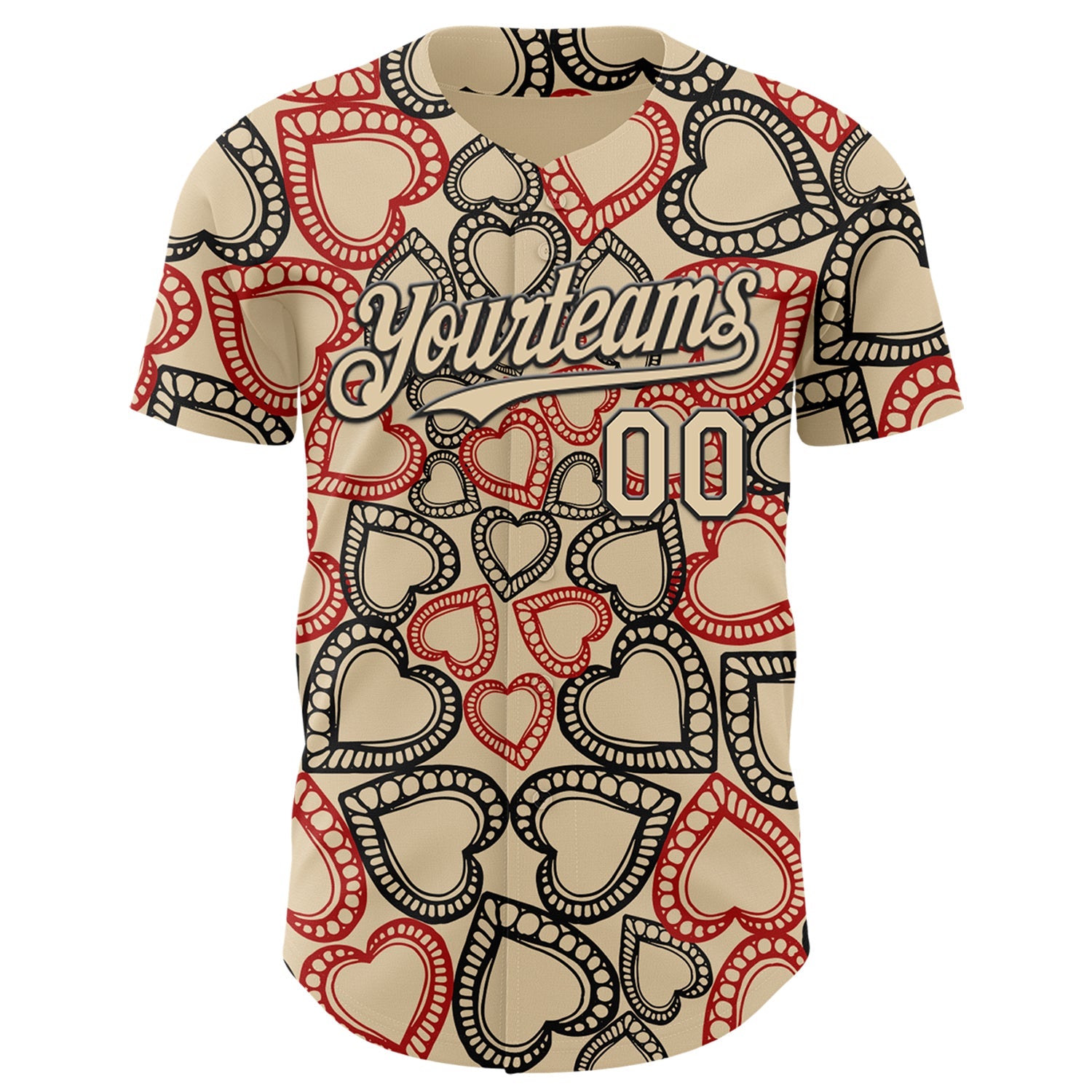 Custom City Cream Black Valentine's Day Love Heart Authentic Baseball Jersey view 2