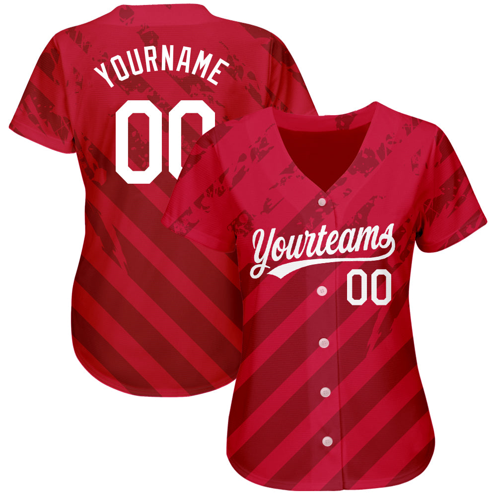 Custom Red White 3D Pattern Design Authentic Baseball Jersey view 2