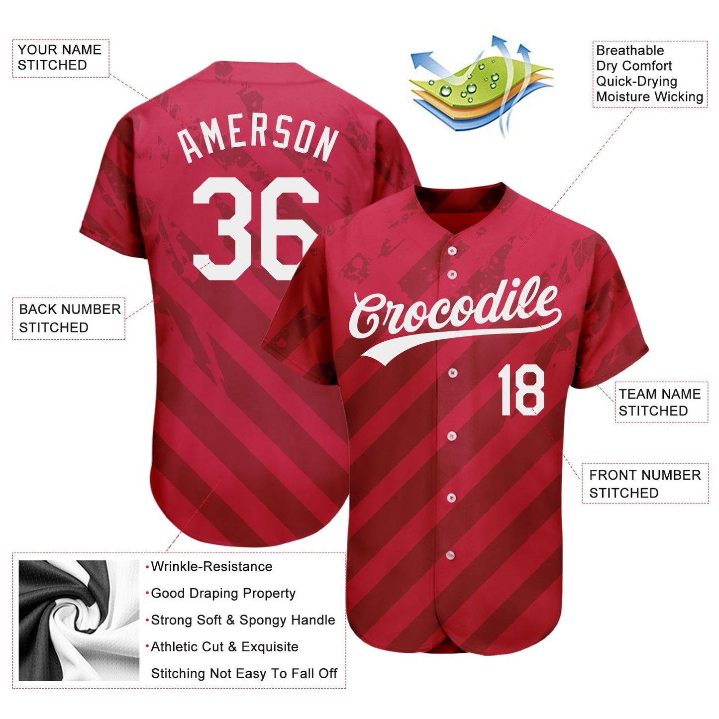 Custom Red White 3D Pattern Design Authentic Baseball Jersey view 3