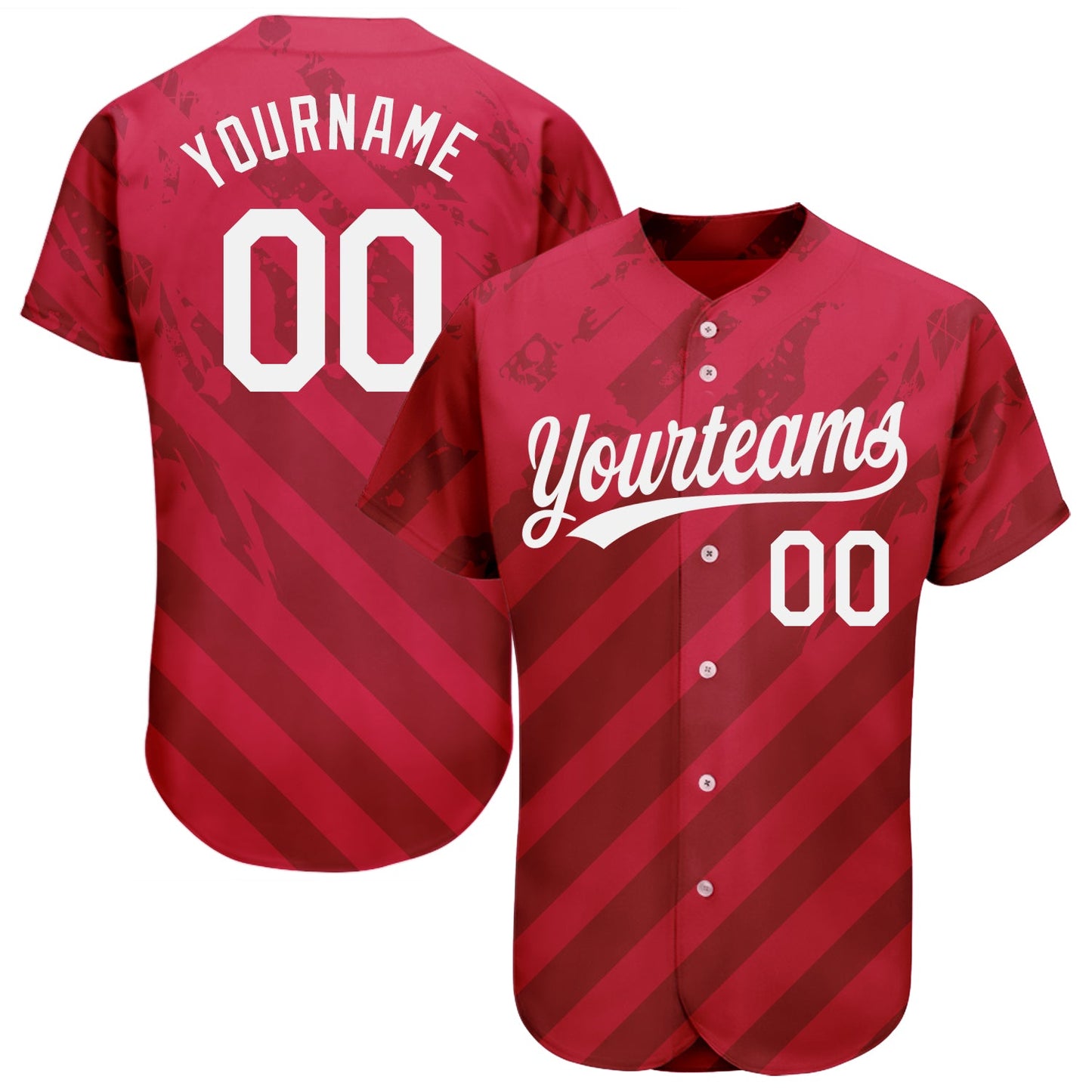 Custom Red White 3D Pattern Design Authentic Baseball Jersey - Main View