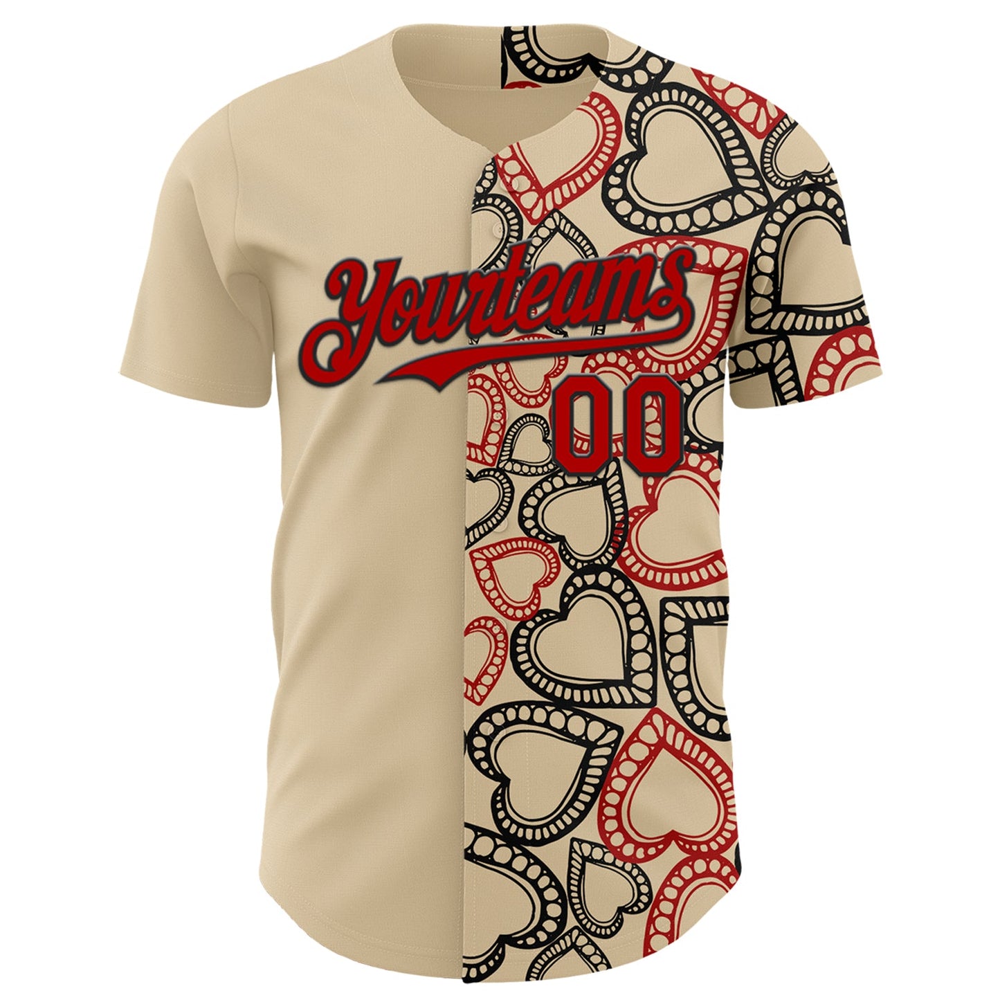 Custom City Cream Red-Black Valentine's Day Love Heart Authentic Baseball Jersey view 2