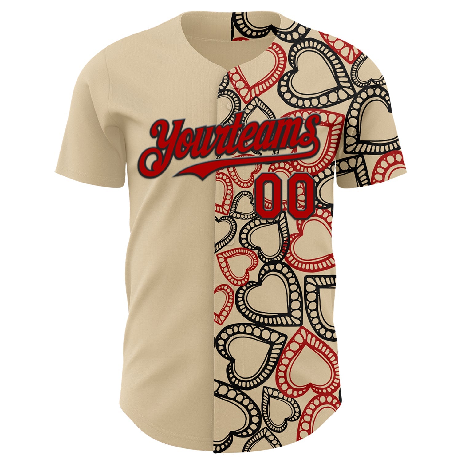 Custom City Cream Red-Black Valentine's Day Love Heart Authentic Baseball Jersey view 2