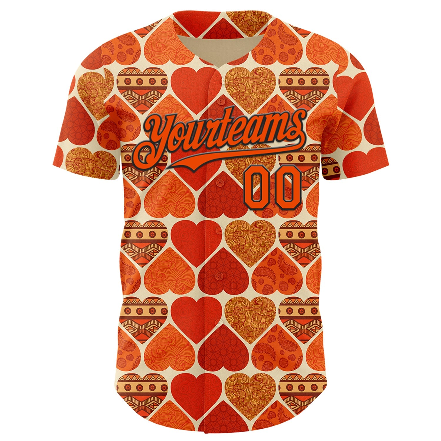 Custom Orange Cream-Black Valentine's Day Love Heart Authentic Baseball Jersey view 2