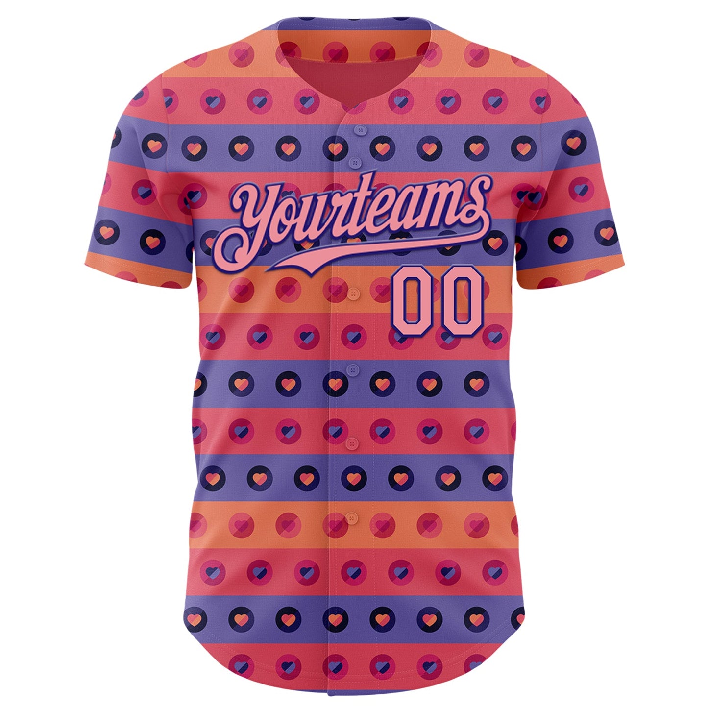 Custom Orange Medium Pink-Dark Purple Valentine's Day Love Heart Authentic Baseball Jersey view 2