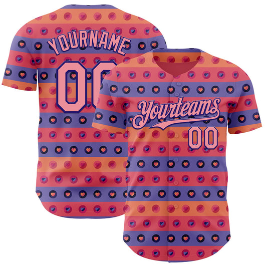 Custom Orange Medium Pink-Dark Purple Valentine's Day Love Heart Authentic Baseball Jersey - Main View