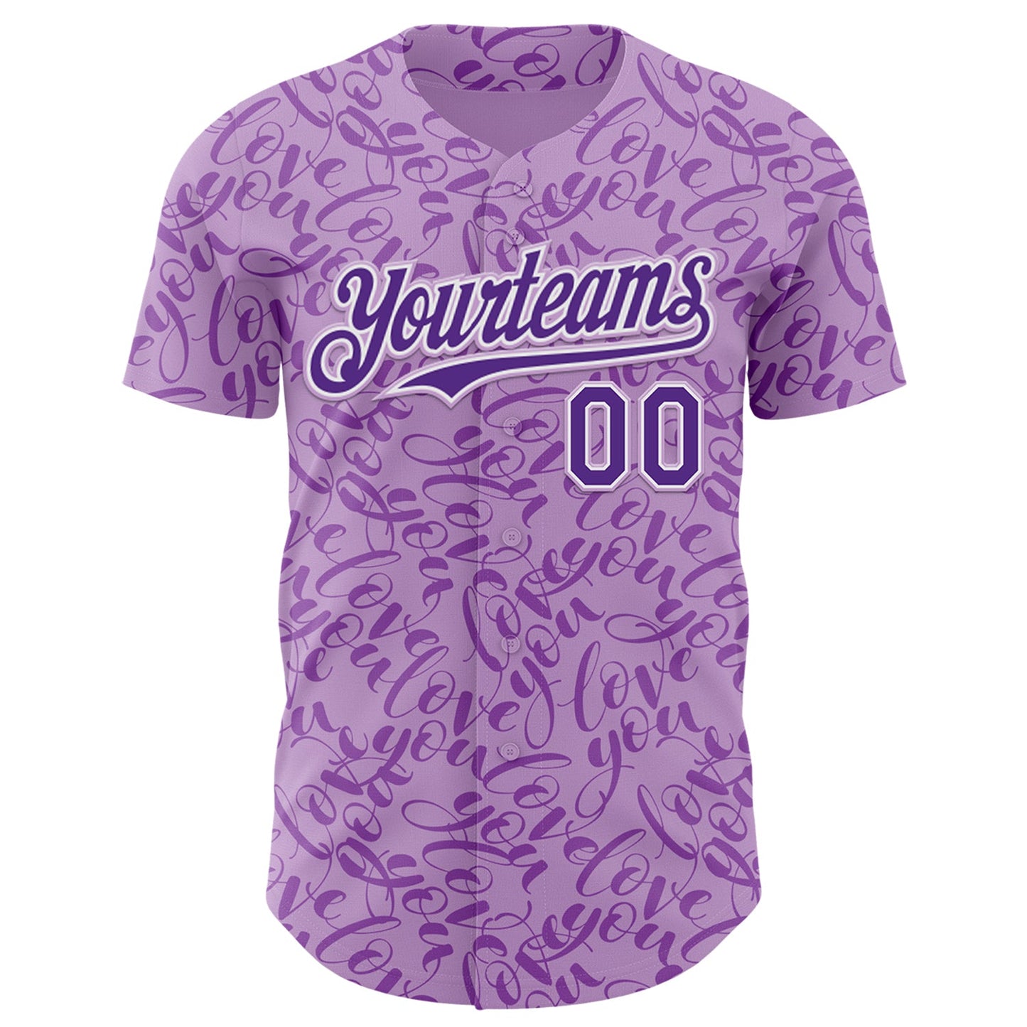 Custom Light Purple Purple-White Valentine's Day Love Authentic Baseball Jersey view 2