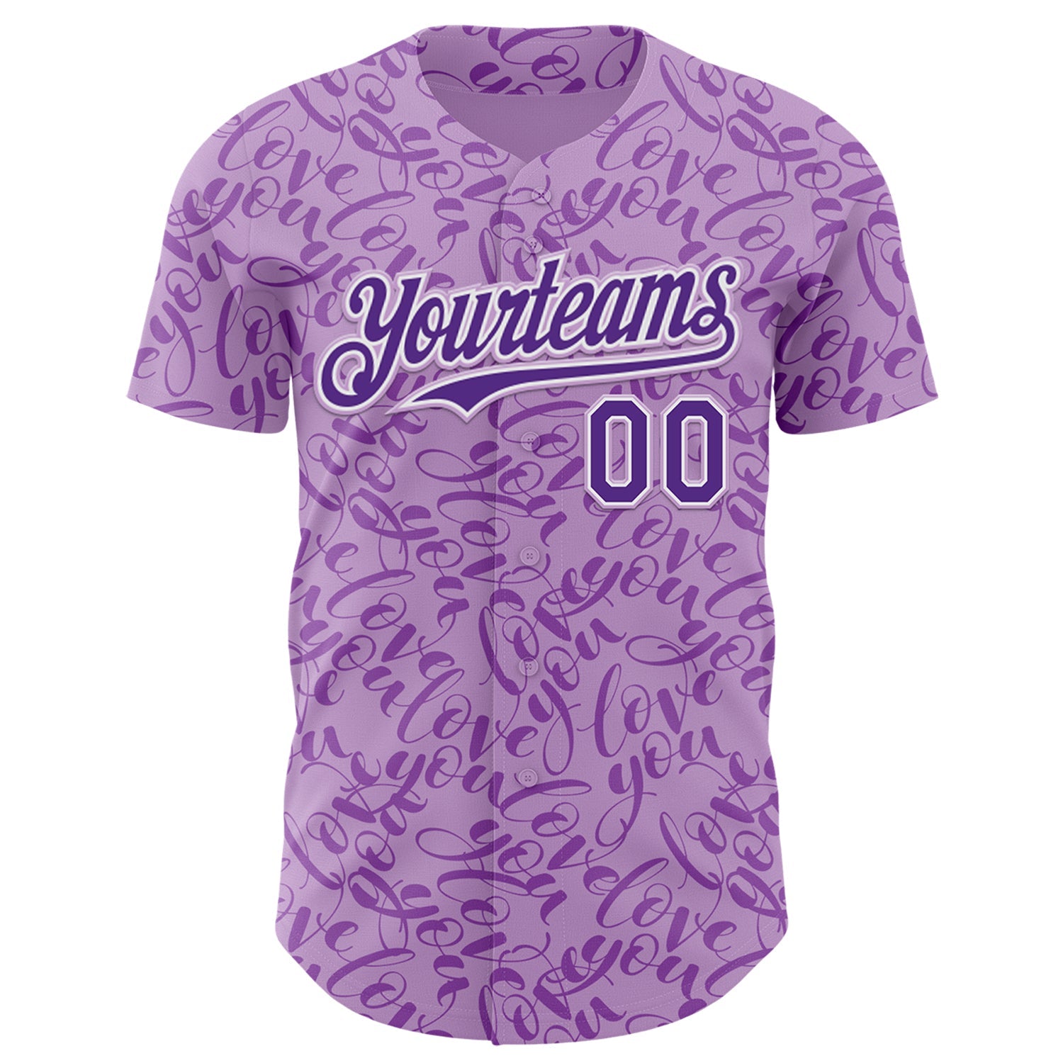 Custom Light Purple Purple-White Valentine's Day Love Authentic Baseball Jersey view 2
