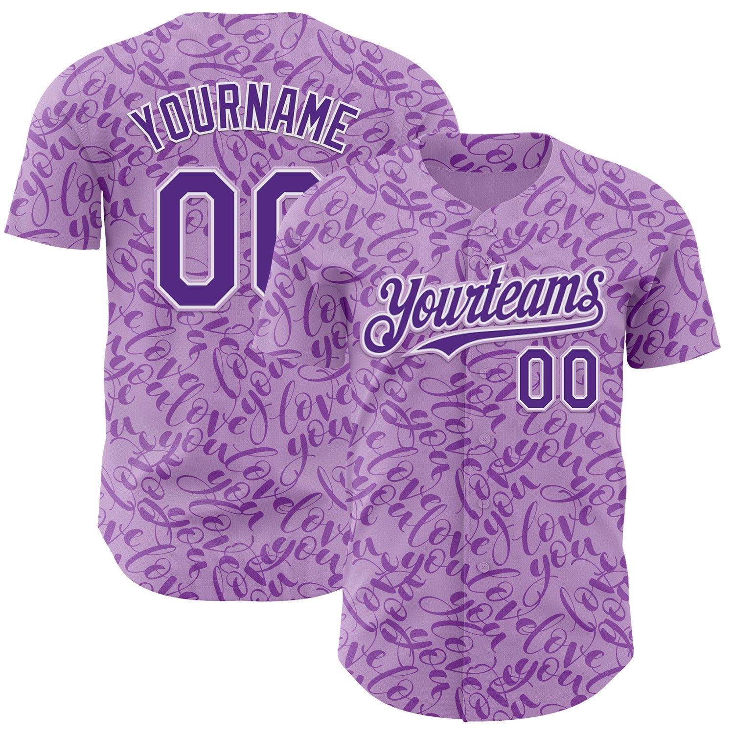 Custom Light Purple Purple-White Valentine's Day Love Authentic Baseball Jersey - Main View