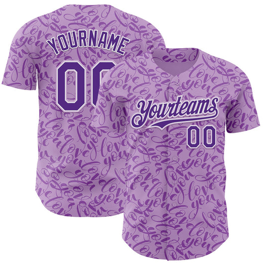 Custom Light Purple Purple-White Valentine's Day Love Authentic Baseball Jersey - Main View