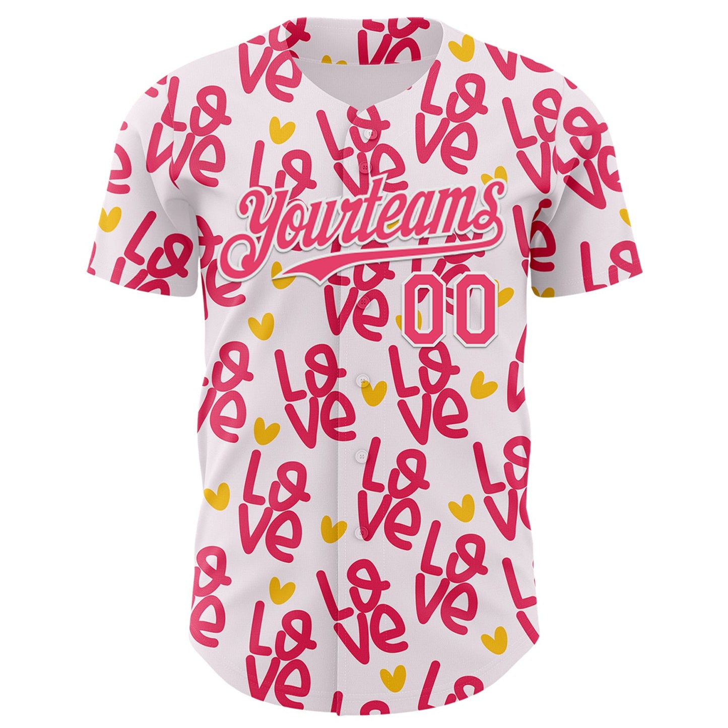 Custom Light Pink Neon Pink-White Valentine's Day Love Heart Authentic Baseball Jersey view 2