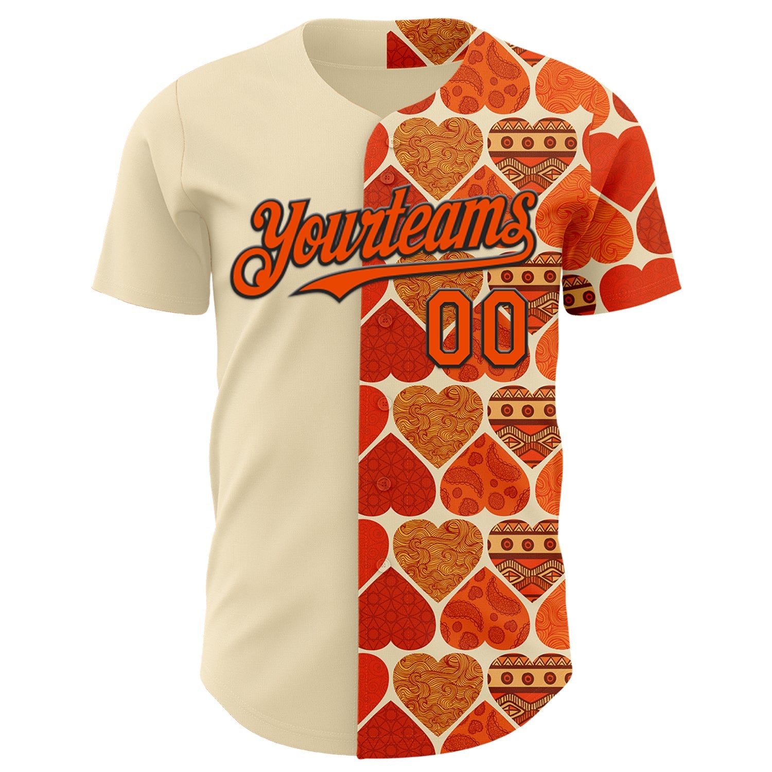 Custom Orange Cream-Black Valentine's Day Love Heart Authentic Baseball Jersey view 2
