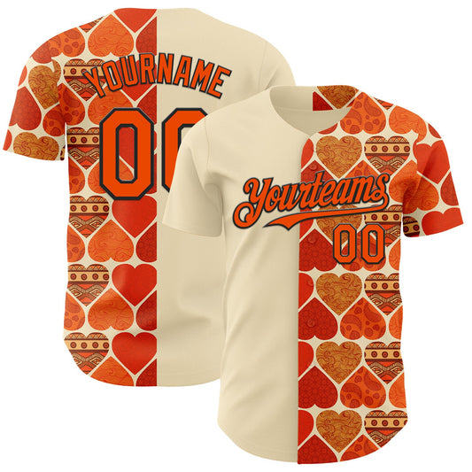 Custom Orange Cream-Black Valentine's Day Love Heart Authentic Baseball Jersey - Main View