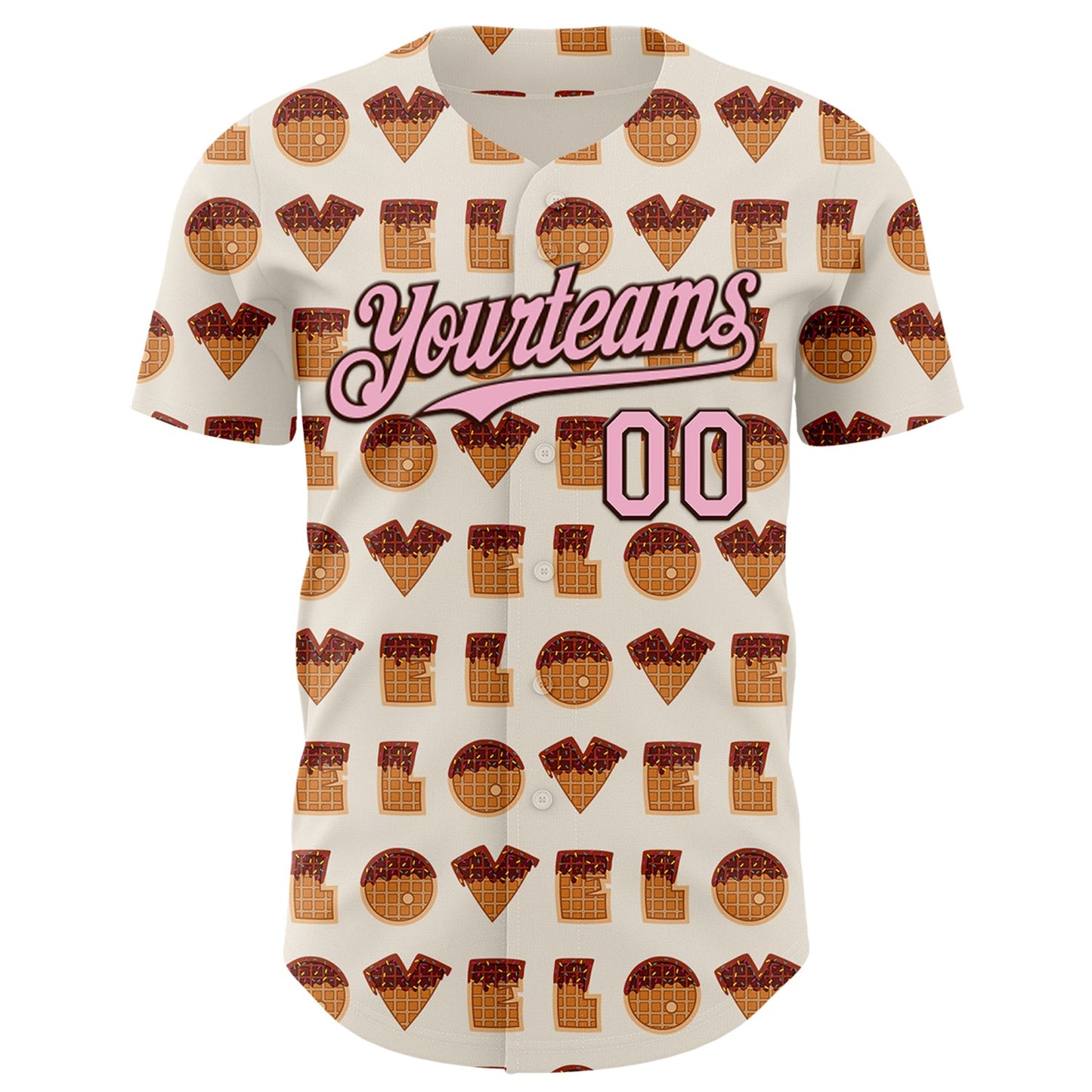 Custom Cream Light Pink-Brown Valentine's Day Love Heart Authentic Baseball Jersey view 2