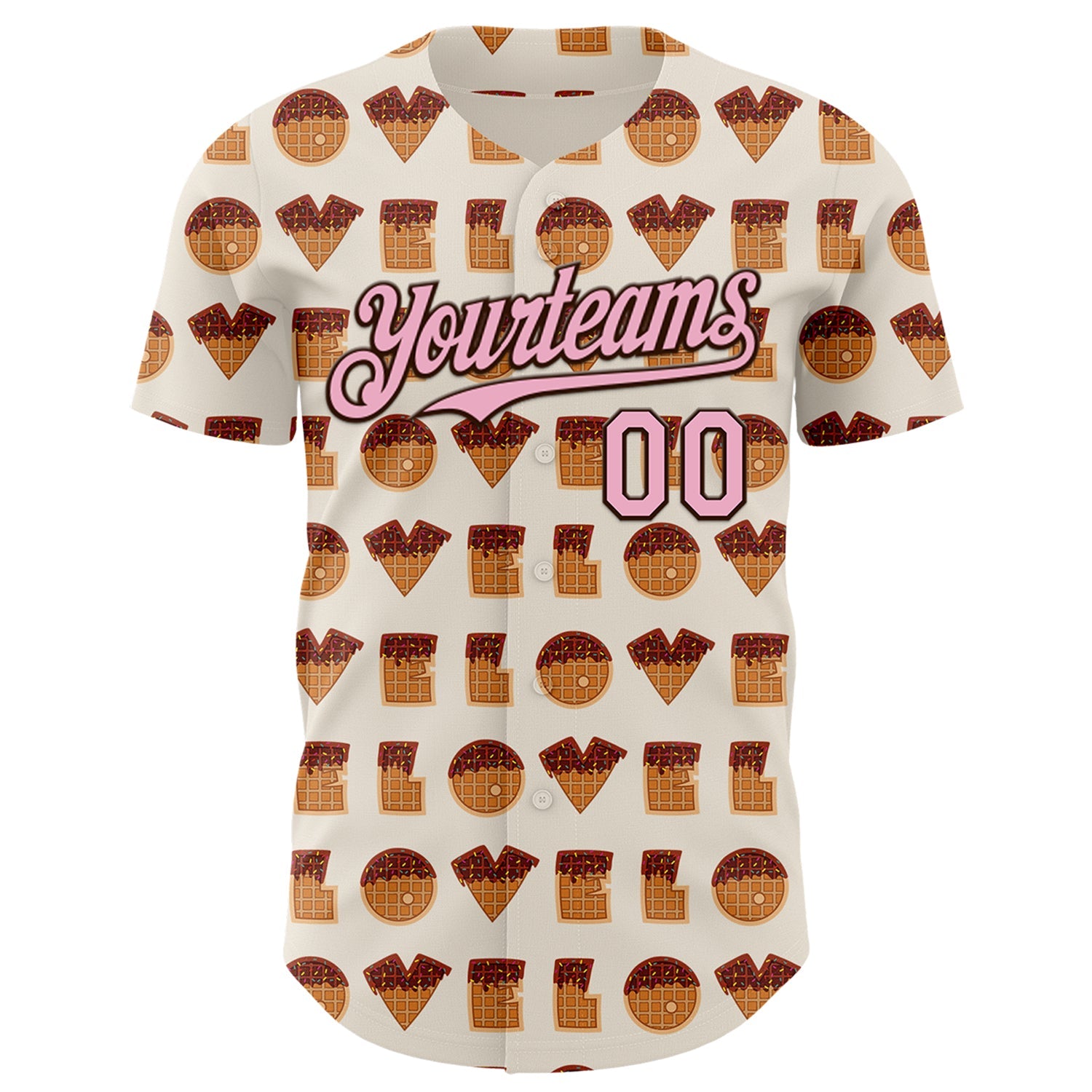 Custom Cream Light Pink-Brown Valentine's Day Love Heart Authentic Baseball Jersey view 2