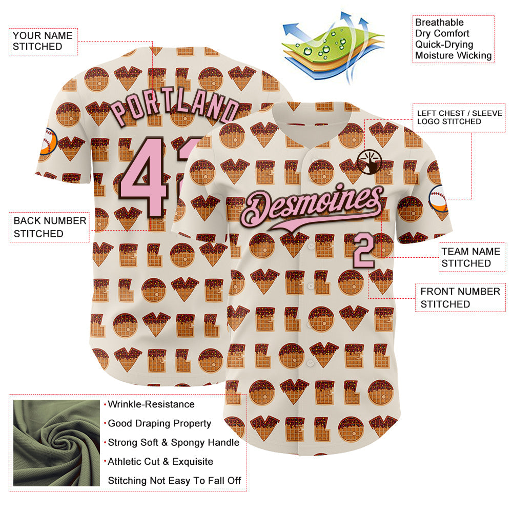 Custom Cream Light Pink-Brown Valentine's Day Love Heart Authentic Baseball Jersey view 3