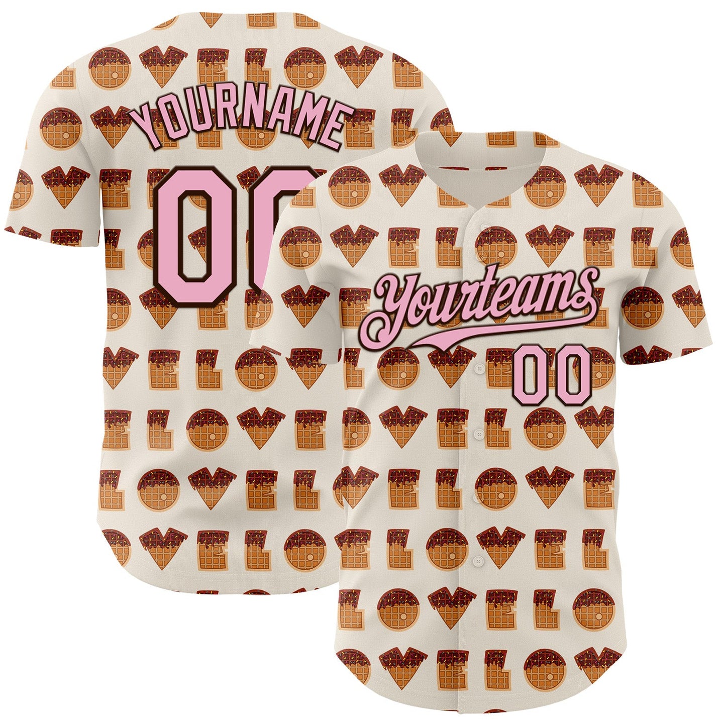 Custom Cream Light Pink-Brown Valentine's Day Love Heart Authentic Baseball Jersey - Main View