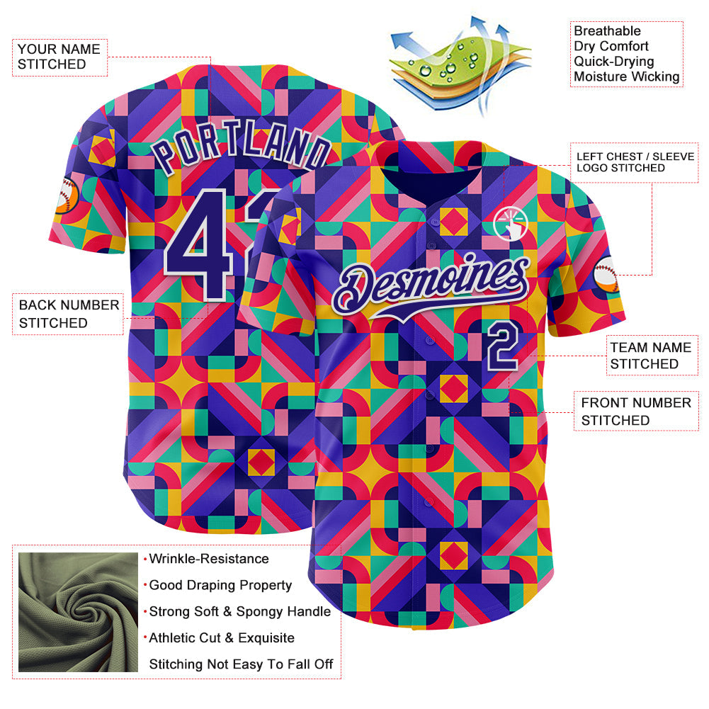 Custom Rainbow Dark Purple White Valentine's Day Pride Month Love Is Love Authentic Baseball Jersey view 3