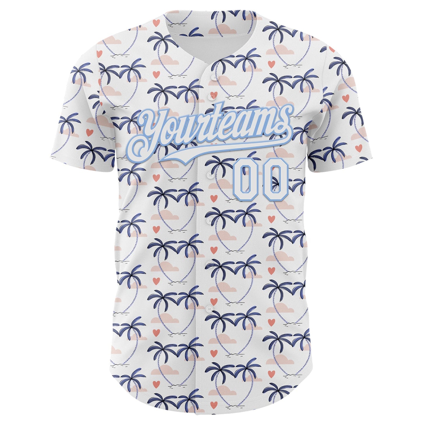 Custom White Light Blue Valentine's Day Love Heart Authentic Baseball Jersey view 2