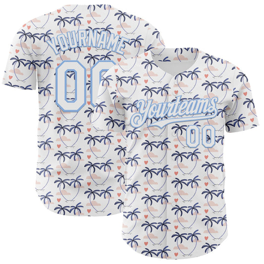 Custom White Light Blue Valentine's Day Love Heart Authentic Baseball Jersey - Main View
