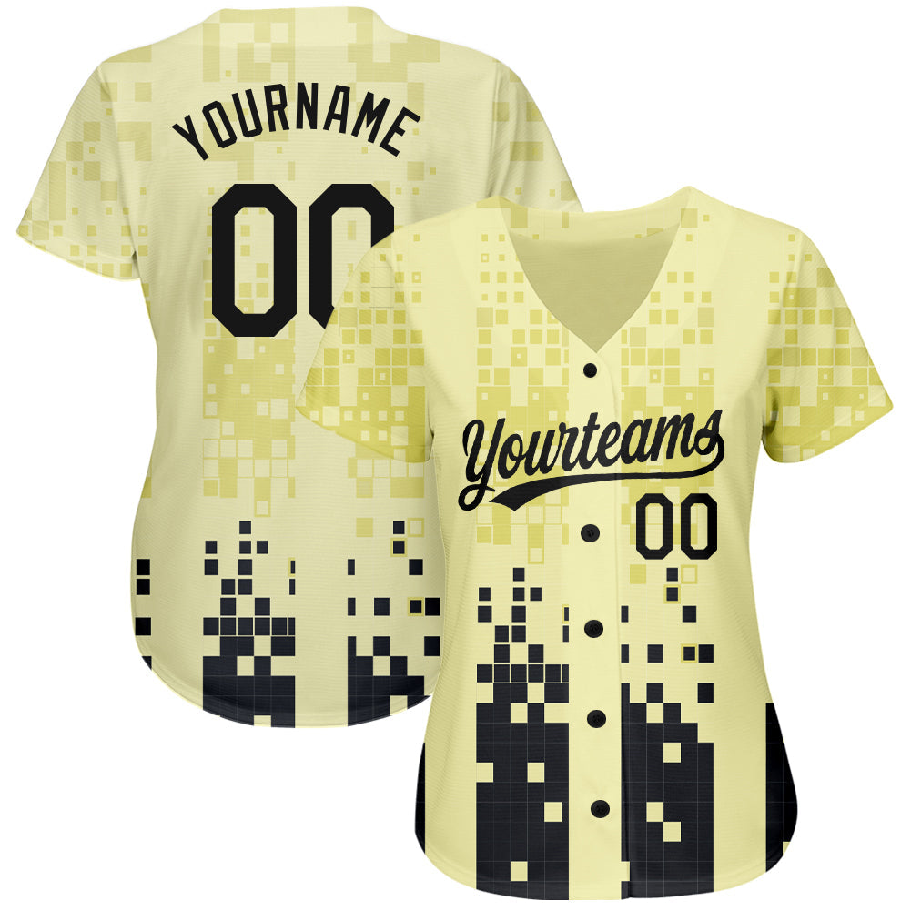 Custom Cream Black 3D Pattern Design Authentic Baseball Jersey view 2