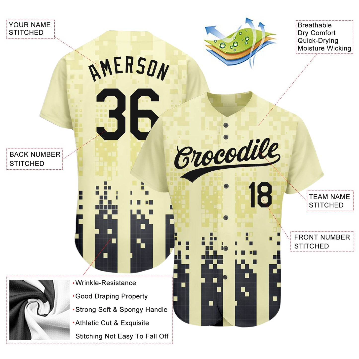 Custom Cream Black 3D Pattern Design Authentic Baseball Jersey view 3