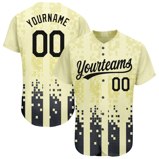 Custom Cream Black 3D Pattern Design Authentic Baseball Jersey - Main View